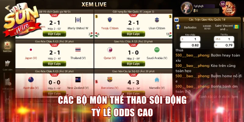 Các bộ môn thể thao sôi động tỷ lệ Odds cao